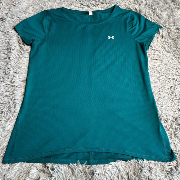Under Armour Shirt Womens Large Heat Gear Workout Athletic Green 🎃 - Picture 1 of 7